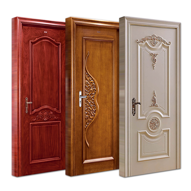 Custom newest models modern wooden door ready made interior room paint colors mahogany hdf solid wood slab doors