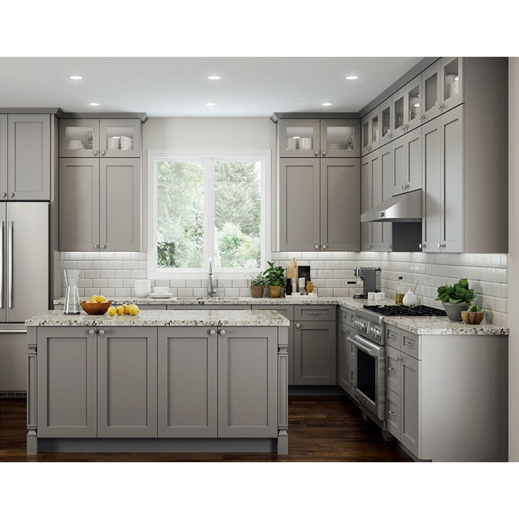 American style assembled cupboard cabinets set designs modern small white shaker solid wood kitchen cabinet