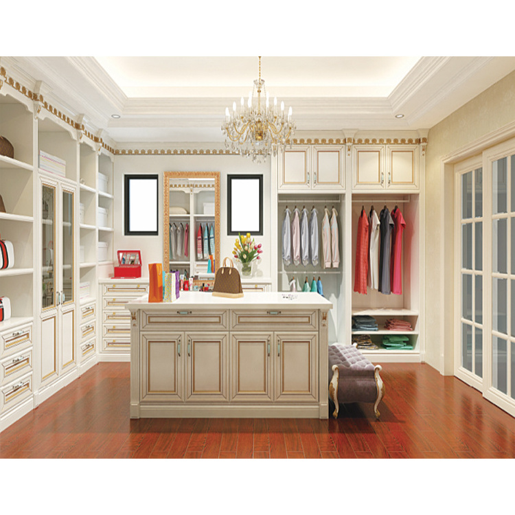 Custom luxury wall walkin wardrobe closets systems set designs modern home hotel bedroom white walk in closet with center island