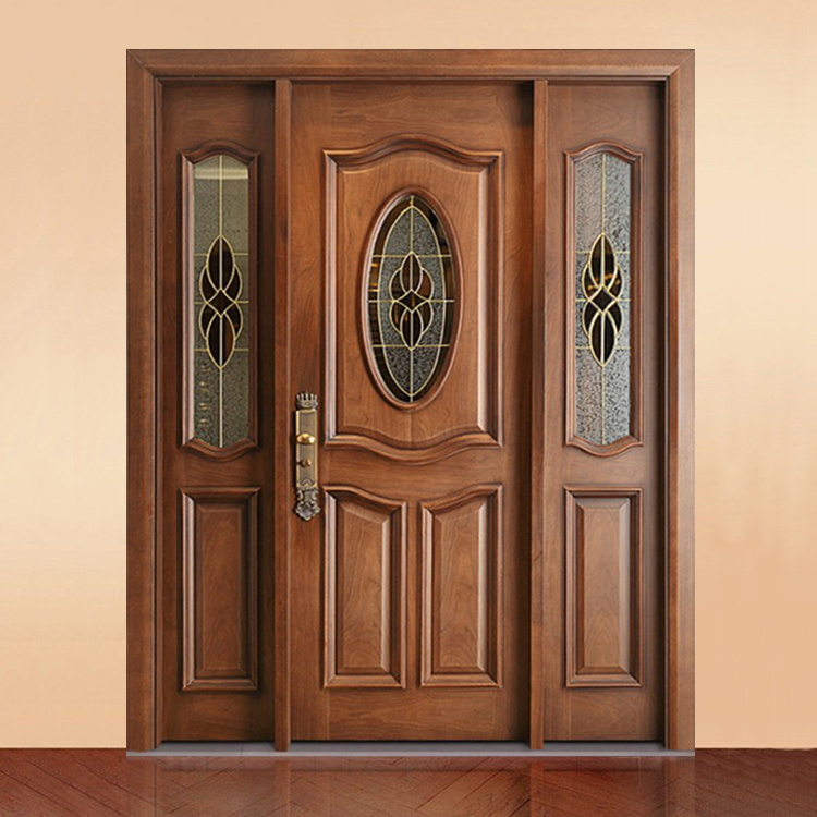 European style modern main entrance wood doors designs exterior inserts oval glass solid wooden front entry door