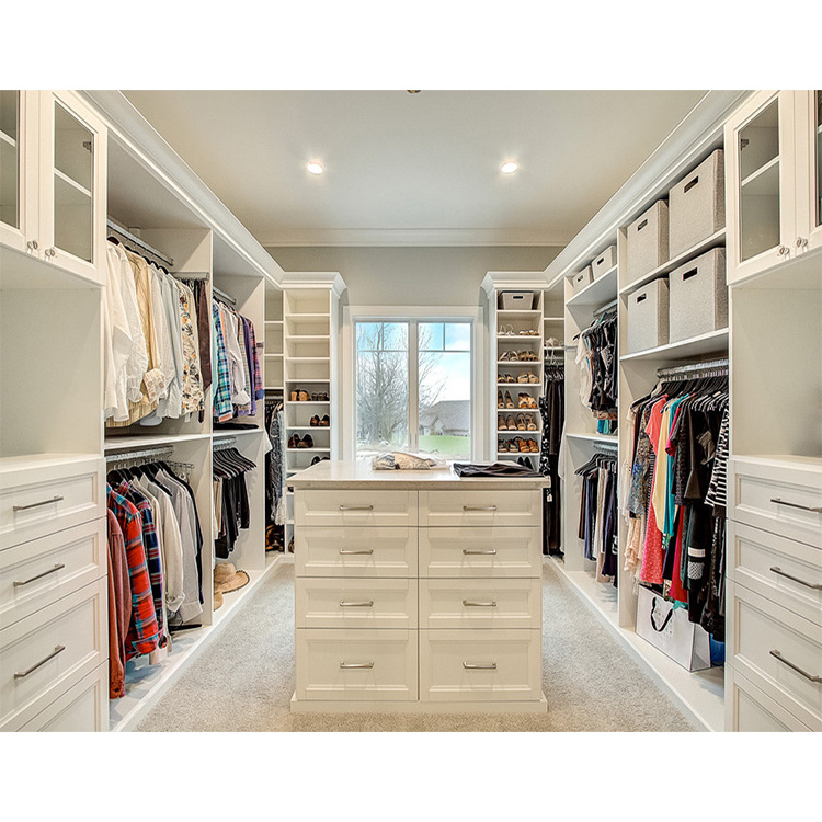 Custom luxury wall walkin wardrobe closets systems set designs modern home hotel bedroom white walk in closet with center island