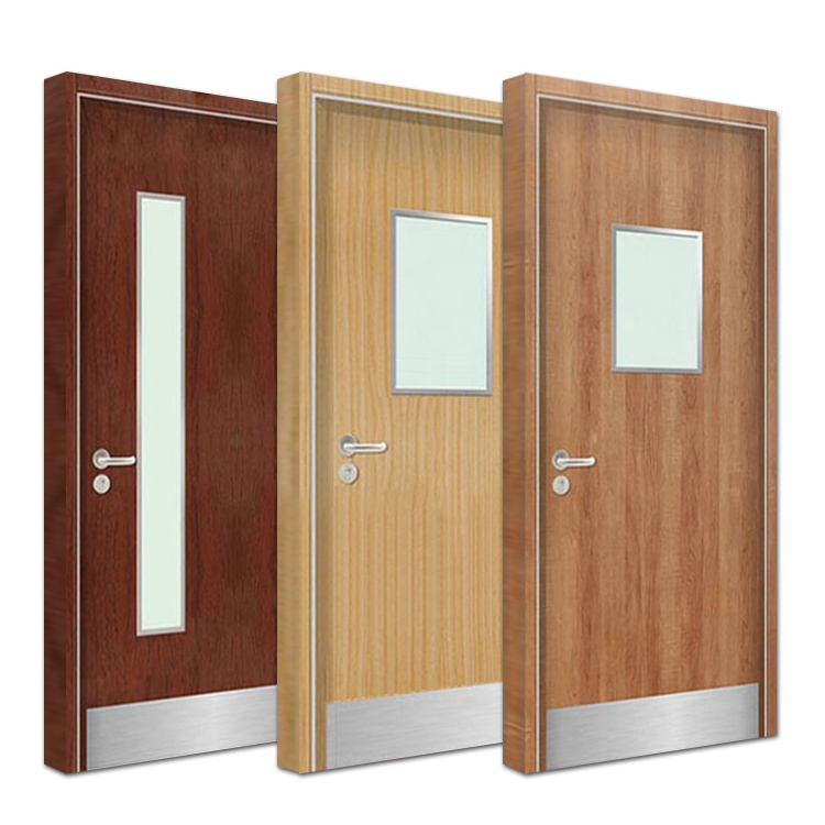 Commercial school classroom apartment hospital hotel interior room fire rated hpl wooden doors with vision glass panel