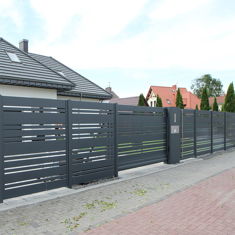 Exterior metal aluminium gate fence design custom modern garden aluminum slat fences and gates for houses villa