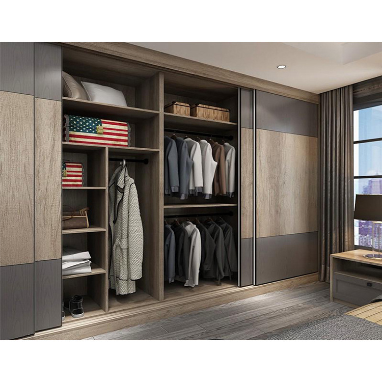 China factory custom free standing two sliding doors wardrobes furniture design modern bedroom grey wood wardrobe