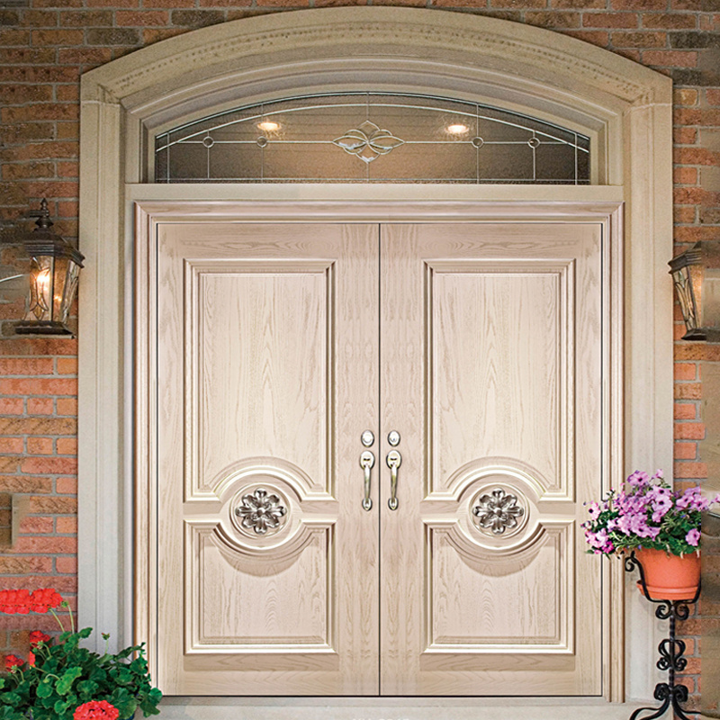 Exterior castle church circle arch top solid wooden main entrance door designs for sale