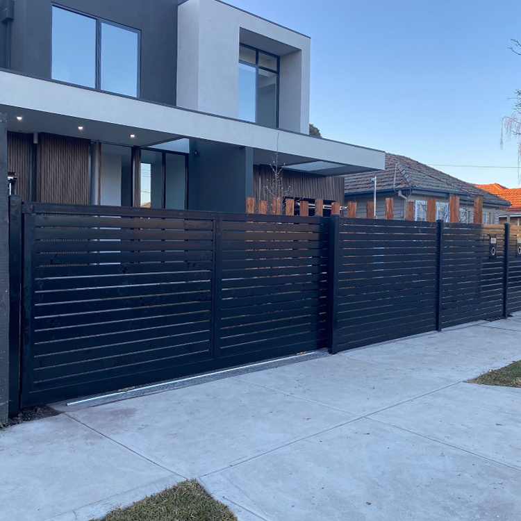 Exterior metal aluminium gate fence design custom modern garden aluminum slat fences and gates for houses villa