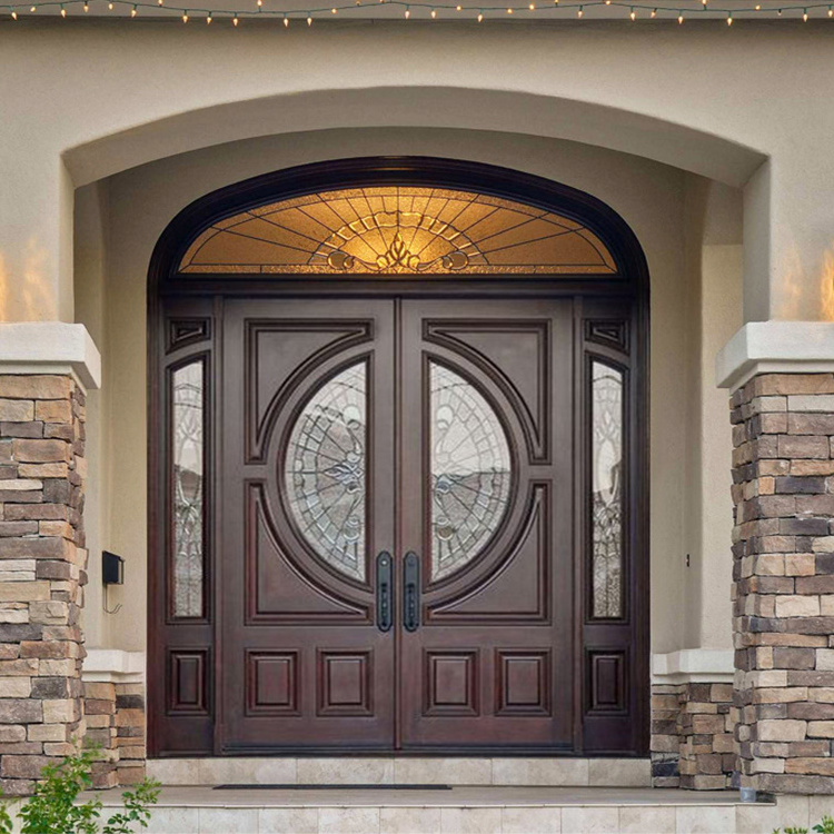 Exterior castle church circle arch top solid wooden main entrance door designs for sale