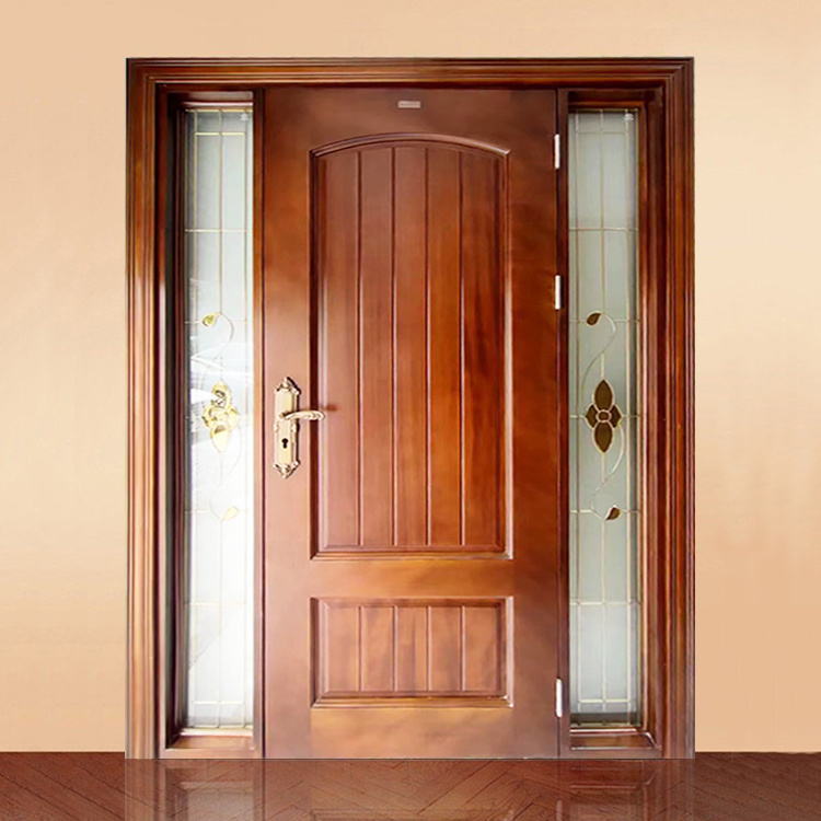 China foshan factory custom made design europe american exterior main entrance solid wood prehung door