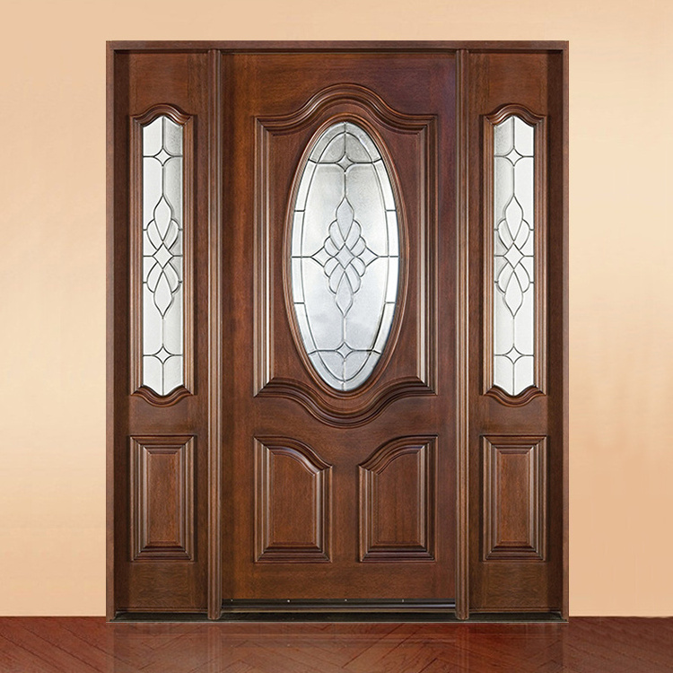 European style modern main entrance wood doors designs exterior inserts oval glass solid wooden front entry door