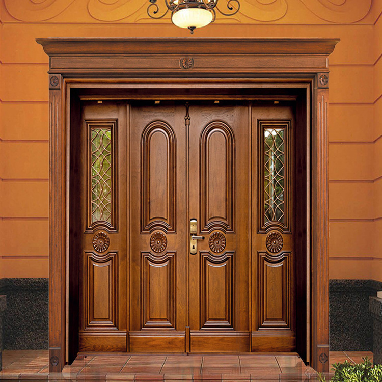 Luxury exterior front entry wooden doors designs outdoor carving solid wood main entrance double door for houses villa