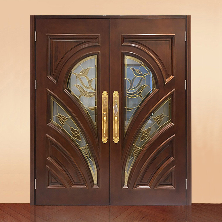 China foshan factory custom made design europe american exterior main entrance solid wood prehung door