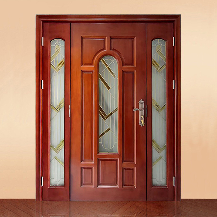 China foshan factory custom made design europe american exterior main entrance solid wood prehung door