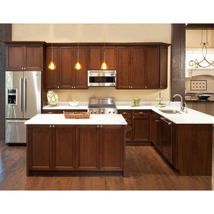 Modern RTA wood kitchen cabinet design custom made dark red cherry color solid wooden shaker kitchen cabinets