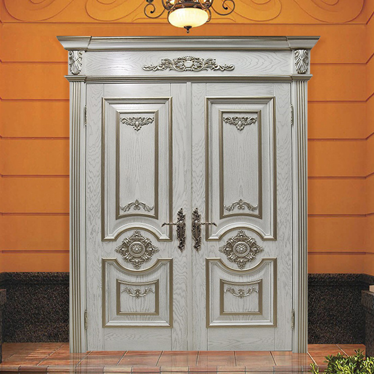 Exterior main entrance wood doors house villa outdoor double leaf composite solid wooden swing door design