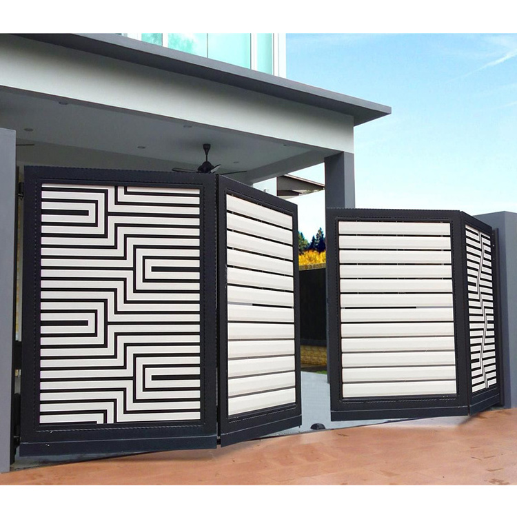 Modern main entrance aluminium panel electric auto folding gates fences design house villa outdoor aluminum louver bifold gate