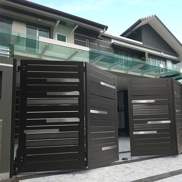 Modern main entrance aluminium panel electric auto folding gates fences design house villa outdoor aluminum louver bifold gate