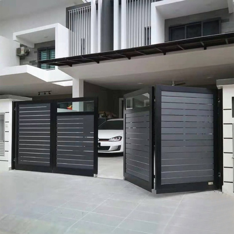 Modern main entrance aluminium panel electric auto folding gates fences design house villa outdoor aluminum louver bifold gate