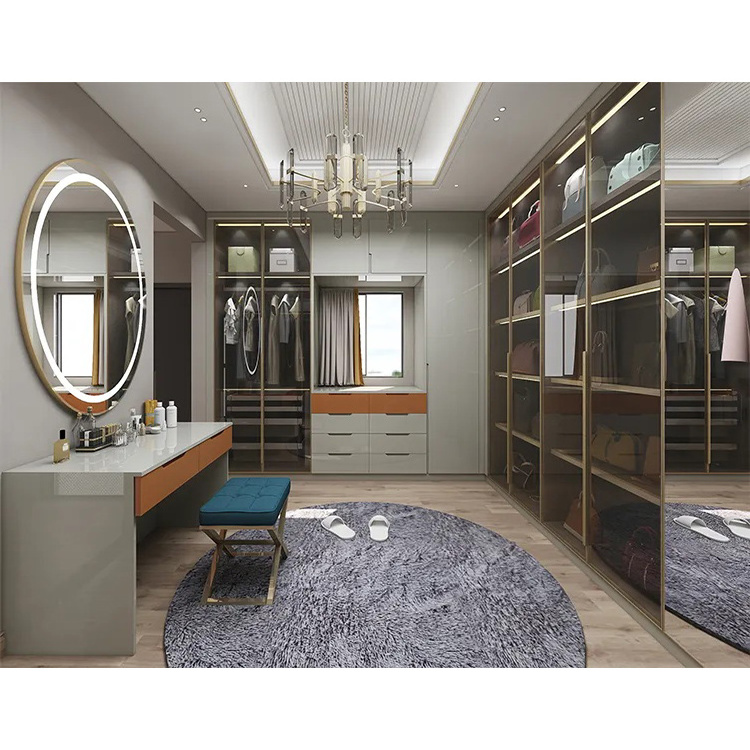 Modern clothes storage wardrobes furniture set custom bedroom aluminium glass door wooden walk in closet wardrobe design