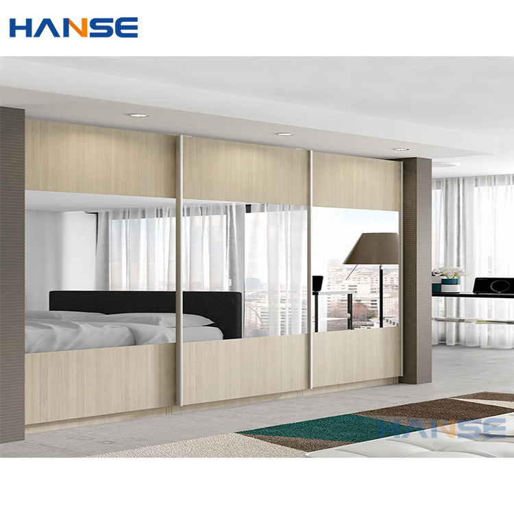 Modern clothes storage wardrobes set furniture design home hotel bedroom 3 sliding door mdf wooden wardrobe with mirror