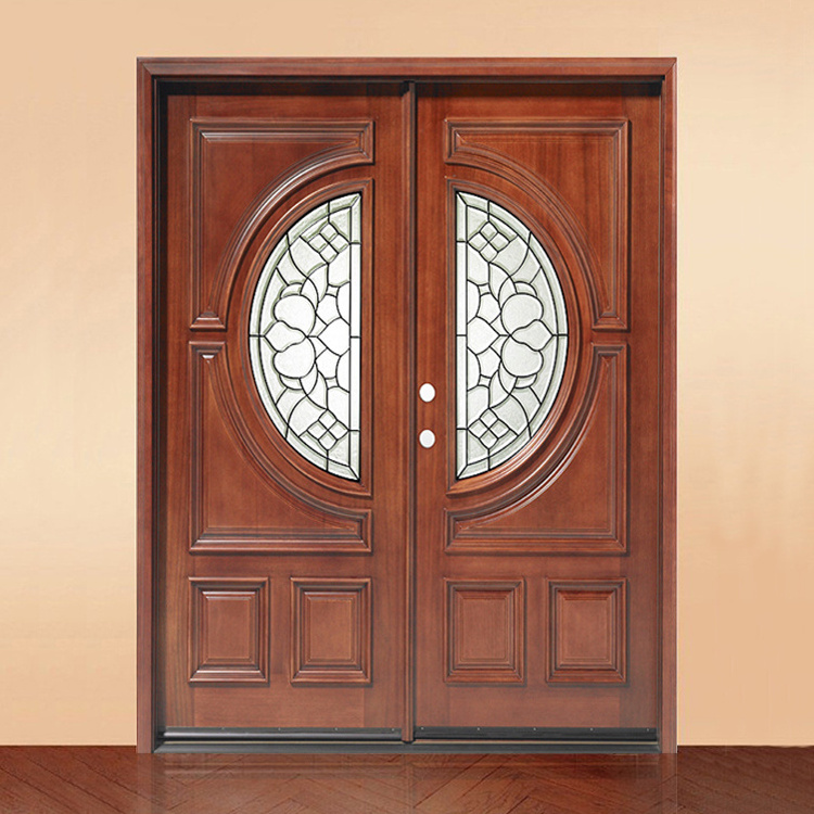 House villa exterior front entry double leaf wooden doors design modern luxury mahogany solid wood timber main entrance door