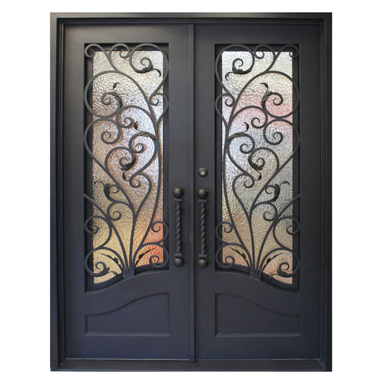 Cheap exterior safety metal front entry door design catalogue external simple wrought iron grill doors for houses home villas