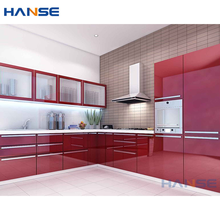 Modern glossy finish aluminium metal cabinets furniture desgin high gloss wine red color aluminum kitchen cabinet for sale