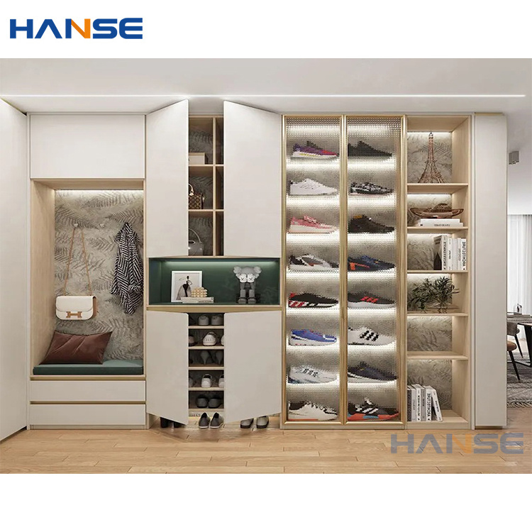 Custom luxury living room wooden shoes rack cabinets designs modern white pvc mdf wood shoe storage cabinet with drawer