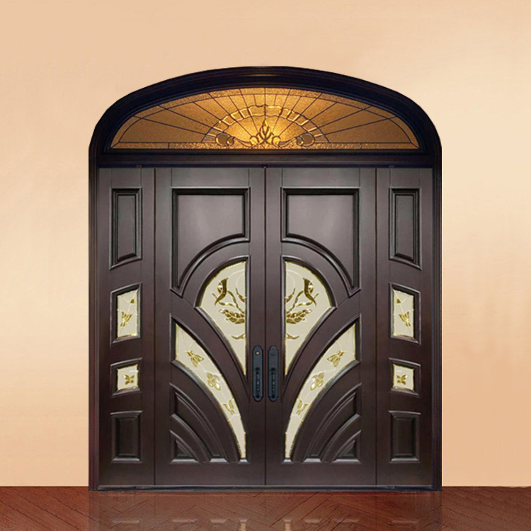 House villa outside main entrance antique carved wooden door custom luxury mahogany color double solid wood front entry doors