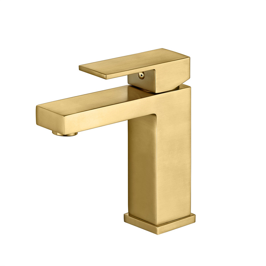 Anti-Scratch sanitary ware bathroom sink single hole mixer deck mounted with single handle brushed gold brass faucet