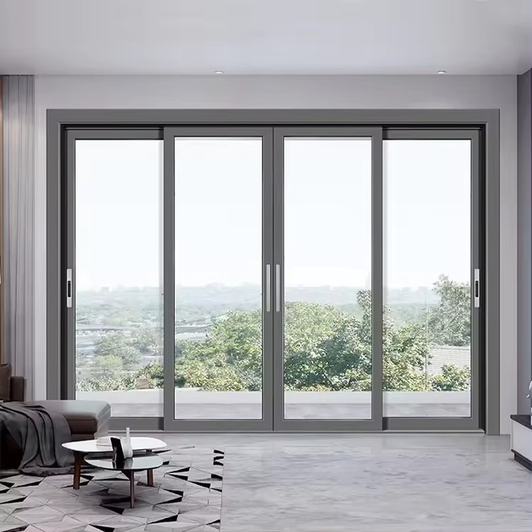 Hot selling thermal break interior position aluminum alloy double large glass 4 panel sliding aluminium windows and doors