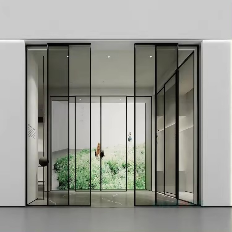 French Style Hot Sale customized waterproof black color impact thermal break soft closing double glass aluminum sliding door