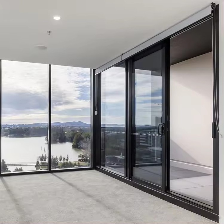 External french style break black aluminium profile frame triple glazed glass sliding doors modern bedroom door design