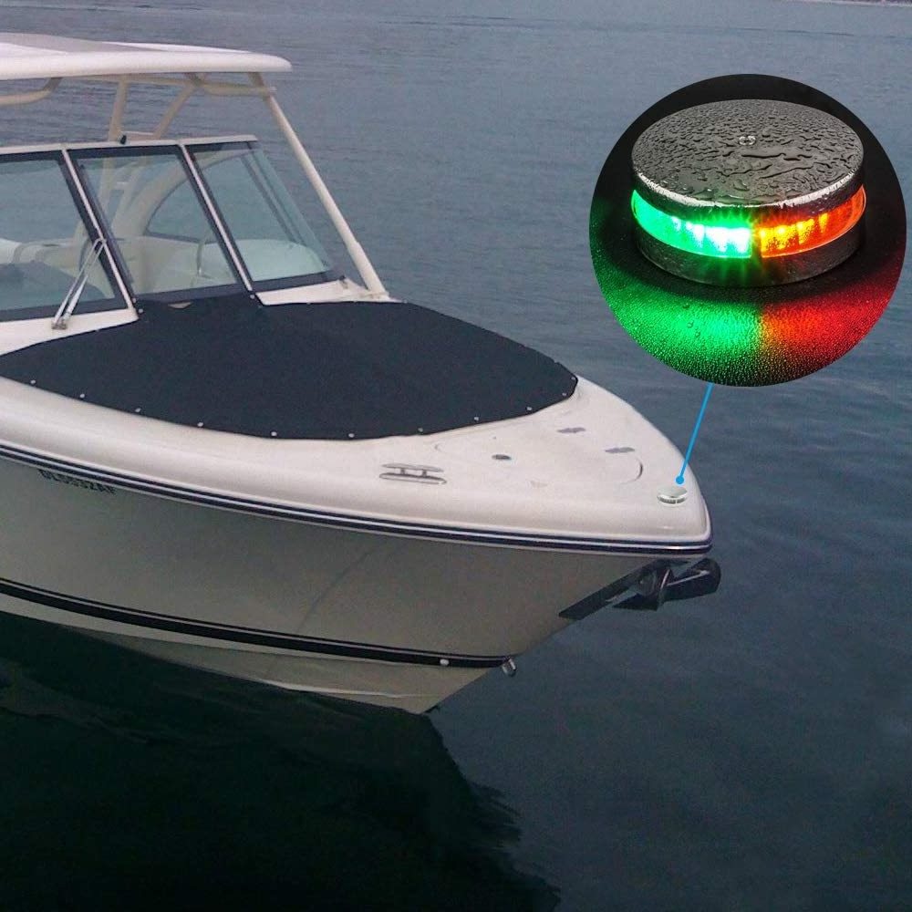 HANSE MARINE 2-NM Deck Mount, Stainless Steel, Bi-Color Bow Light Red and Green LED for Boat Pontoon Yacht Skeeter, DC 10-30V