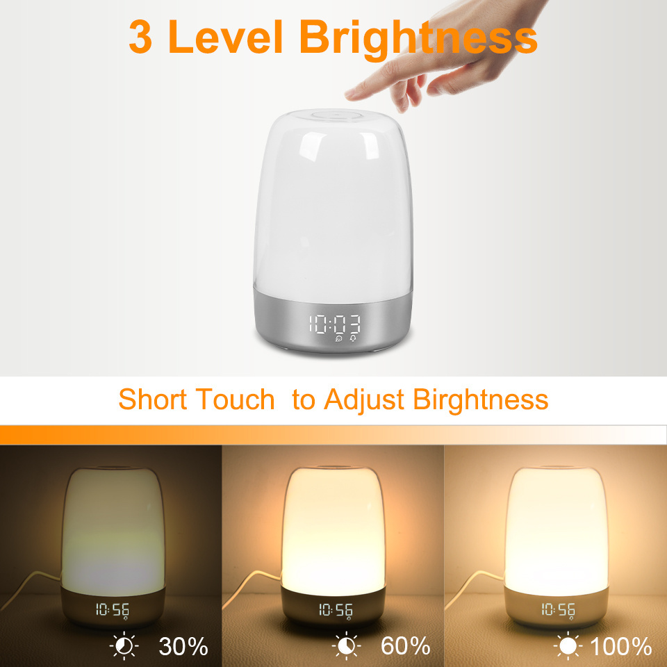 Travel Sunrise Sunset Digital Alarm Clock Desk Lamp Color Changing Smart Wake Up Night Light For Kids