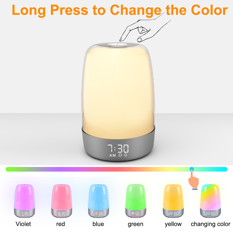 Travel Sunrise Sunset Digital Alarm Clock Desk Lamp Color Changing Smart Wake Up Night Light For Kids