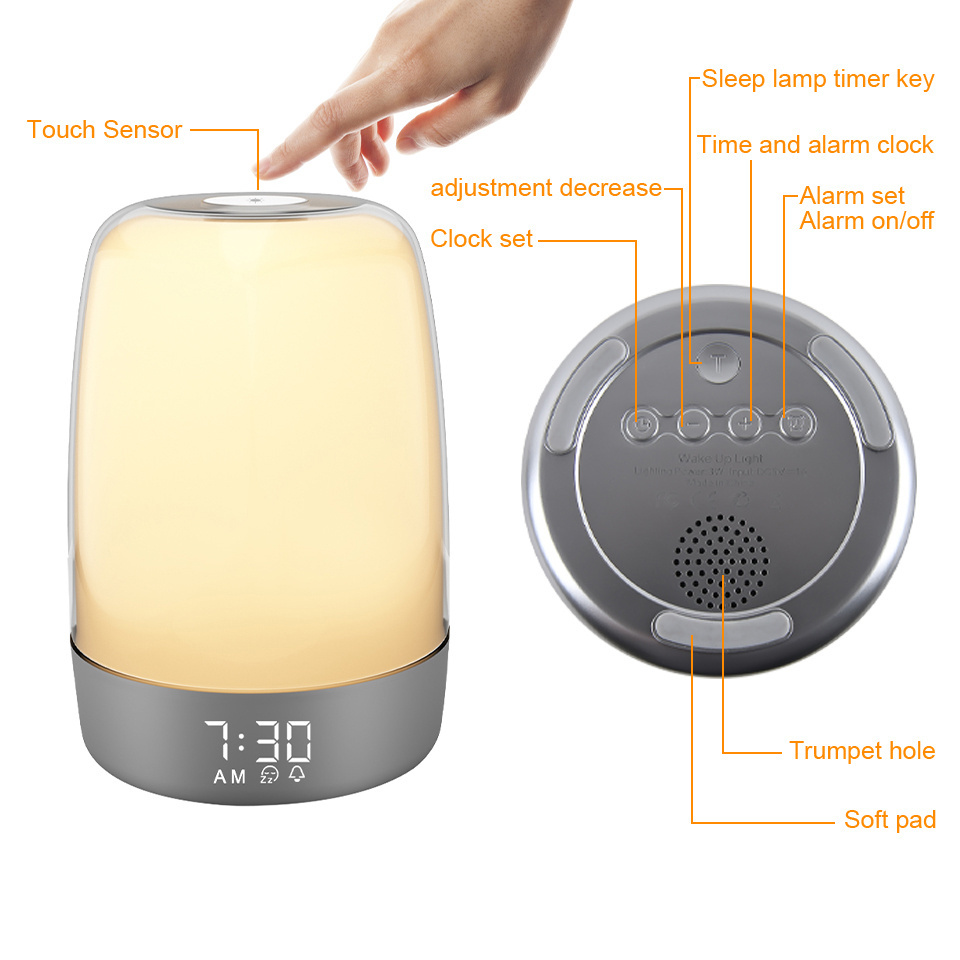 Travel Sunrise Sunset Digital Alarm Clock Desk Lamp Color Changing Smart Wake Up Night Light For Kids