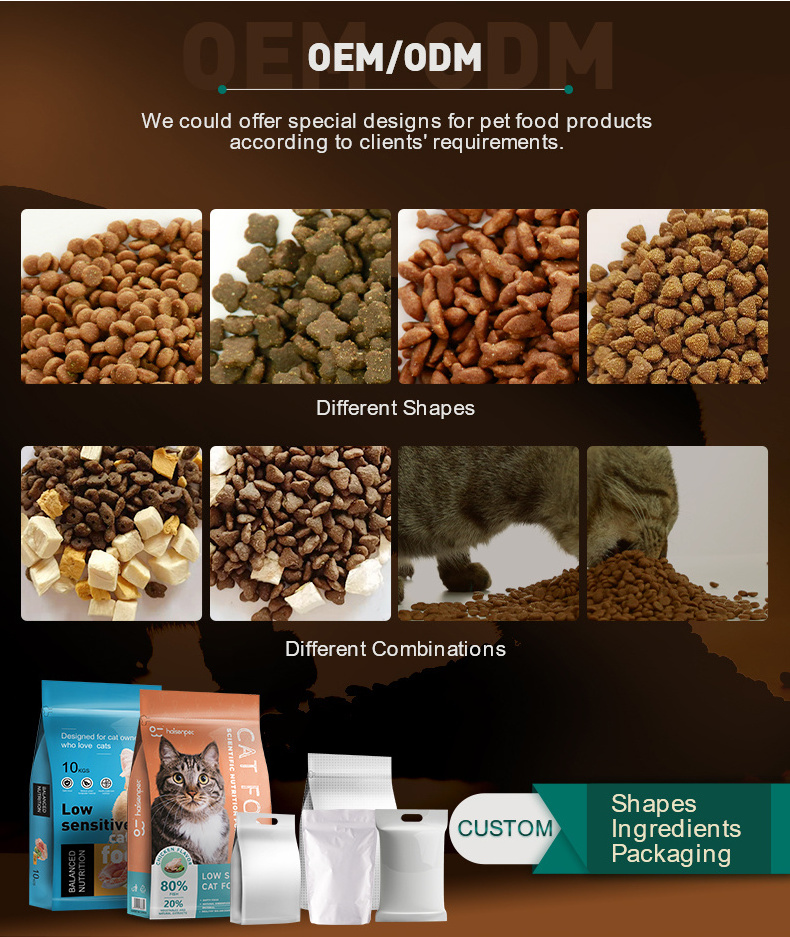 OEM Cheapest Cat Food Factory Exports 10KG High Protein Pet Food Raw Chicken Flavors Fish Shapes All Age  Cat Dry Food