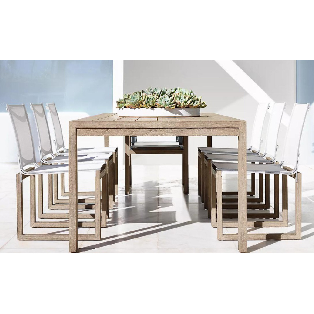 Malaysian Solid Natural Wood round Dining Table Sets Outdoor Patio Furniture with Aluminum Frame