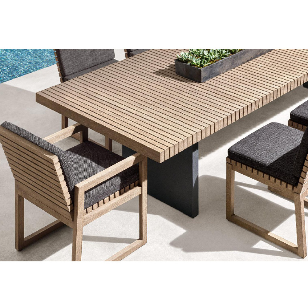 Malaysian Solid Natural Wood round Dining Table Sets Outdoor Patio Furniture with Aluminum Frame