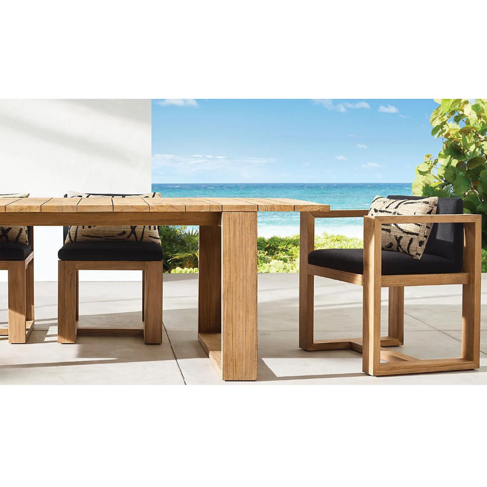 Malaysian Solid Natural Wood round Dining Table Sets Outdoor Patio Furniture with Aluminum Frame