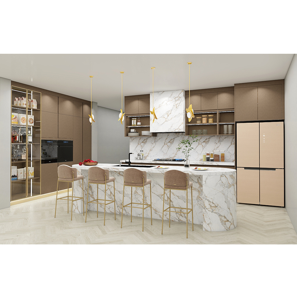 high gloss lacquer modern wall brushed brass gold handle pvc aluminium cabinets kitchen furniture modern kitchen cabinet designs