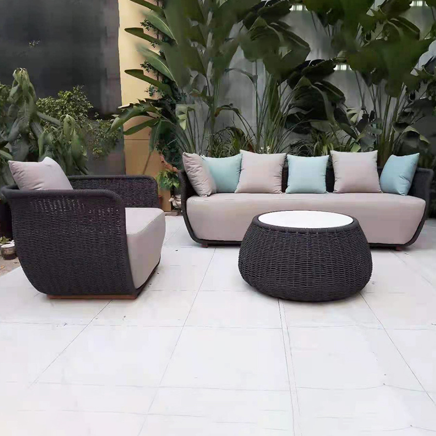 Contemporary Patio Furniture Set Aluminum Frame Rattan Sofa Black Wicker Sectional Outdoor Garden Couch from China