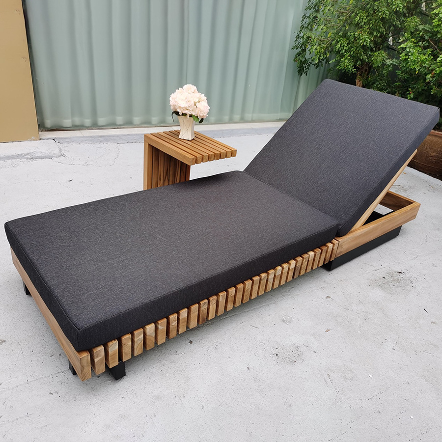 New Arrival All-Weather Rattan Sun-Lounger Outdoor Furniture for Garden Wood Sun Lounger Chair for Pool and Beach