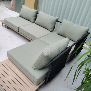 Indonesian Resort Project Outdoor Furniture 2-Seater Garden Lounge Floor Sofa Set in Teak and Rattan for Hotels and Patios