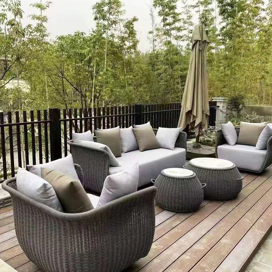 Contemporary Patio Furniture Set Aluminum Frame Rattan Sofa Black Wicker Sectional Outdoor Garden Couch from China