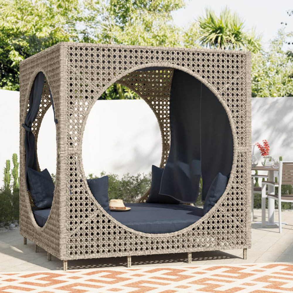 Beach square box full size rattan wicker outdoor furniture moonlight indonesian hotel twin patio outdoor daybed