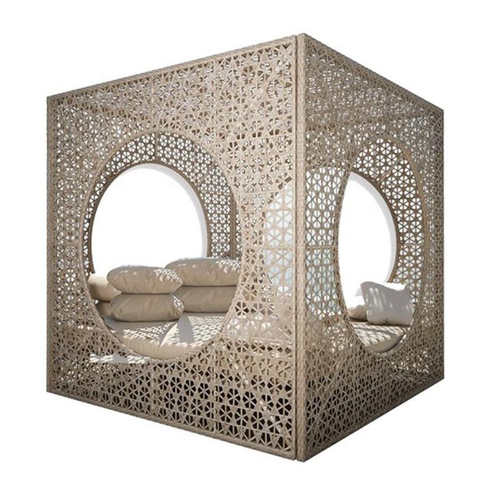 Beach square box full size rattan wicker outdoor furniture moonlight indonesian hotel twin patio outdoor daybed