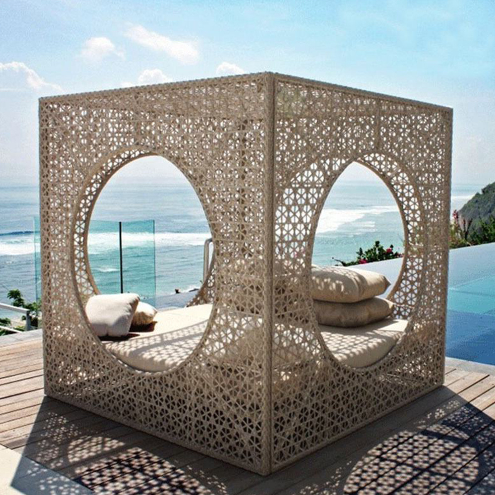 Beach square box full size rattan wicker outdoor furniture moonlight indonesian hotel twin patio outdoor daybed