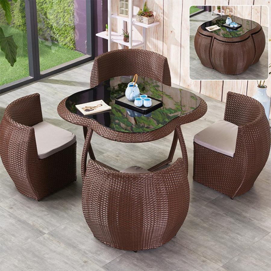 outdoor patio rattan wicker tea set restaurant furniture dining table set outdoor dining set table