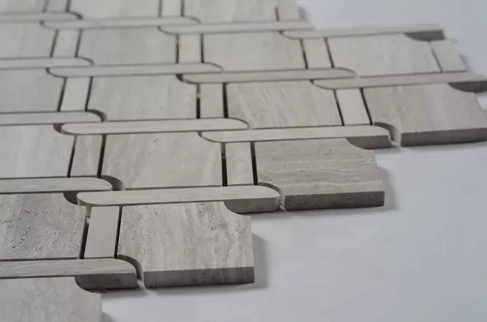 calacatta basketweave travertine stone grey marble waterjet tile mosaic marble floor tile